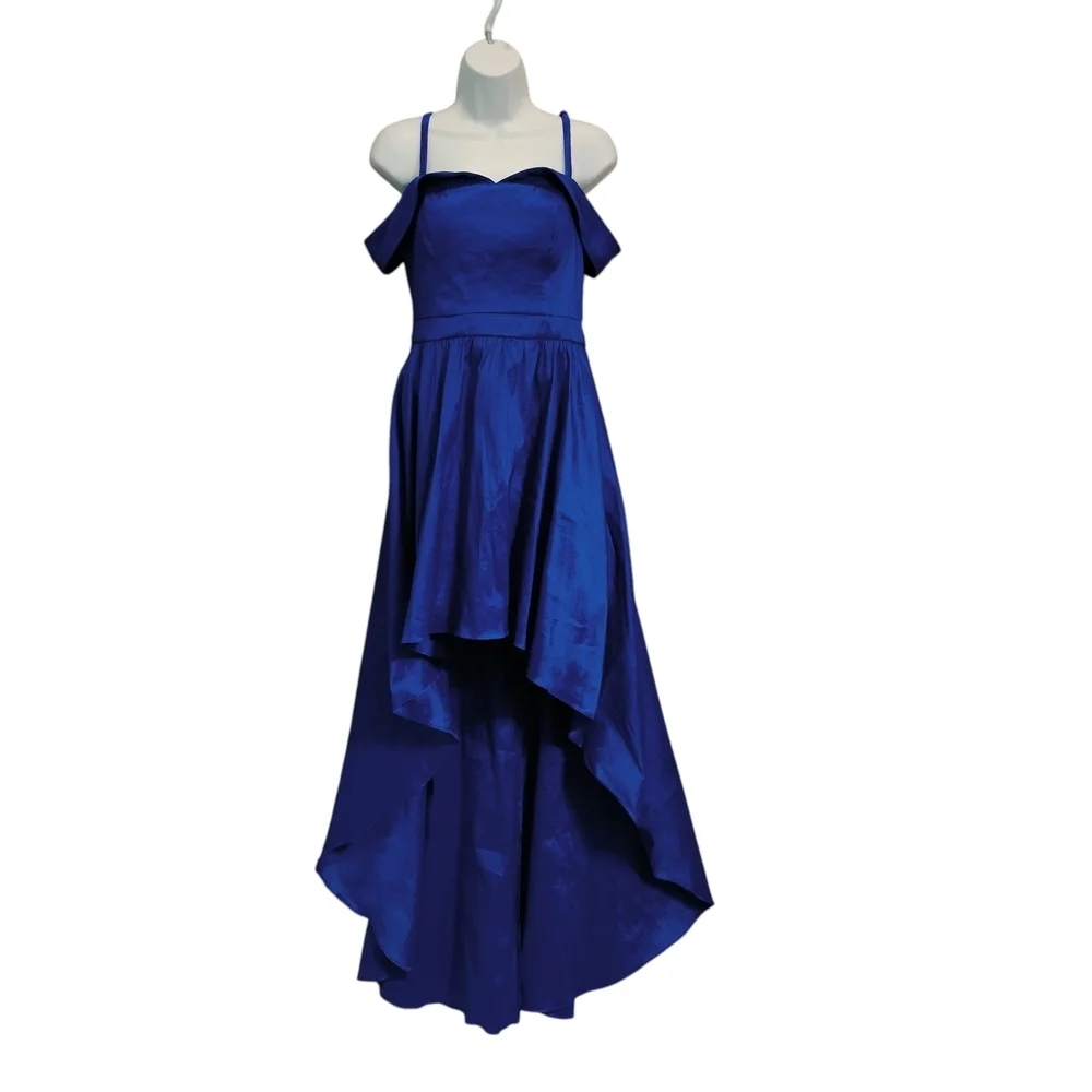 B. Smart Royal Blue Off Shoulder High Low Formal Gown Size 9/10